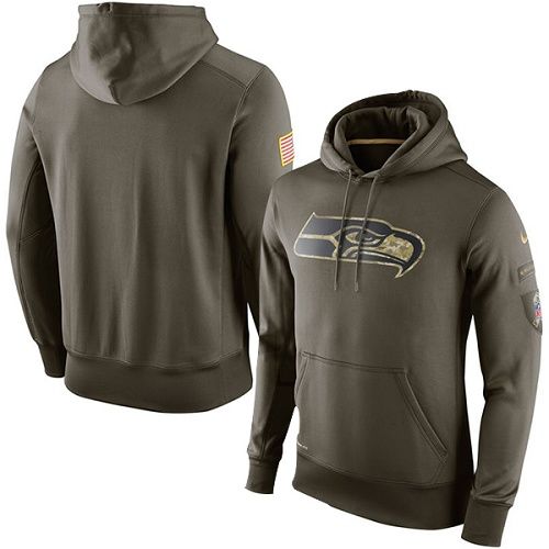 Men's Seattle Seahawks Nike Olive Salute To Service KO Performance Hoodie - Click Image to Close